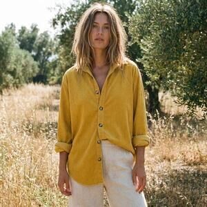 CP SHADES Corduroy Button Down Shirt in yellow cotton size Medium